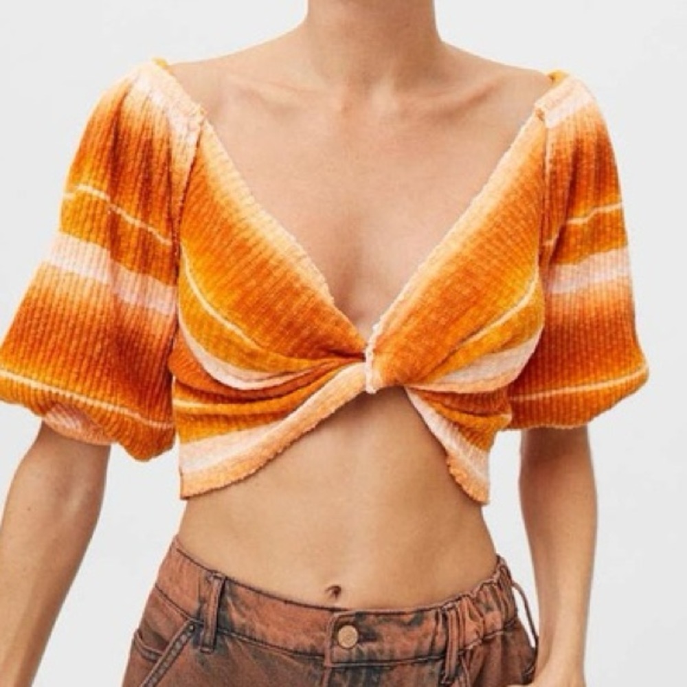 Urban Outfitters • Lena Twist-Front Top In Orange/White